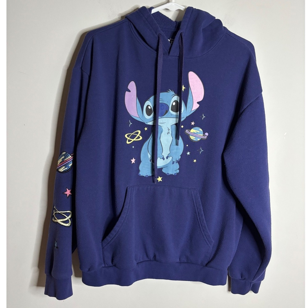 Disney Purple Stitch Space Planet Hoodie Women Medium